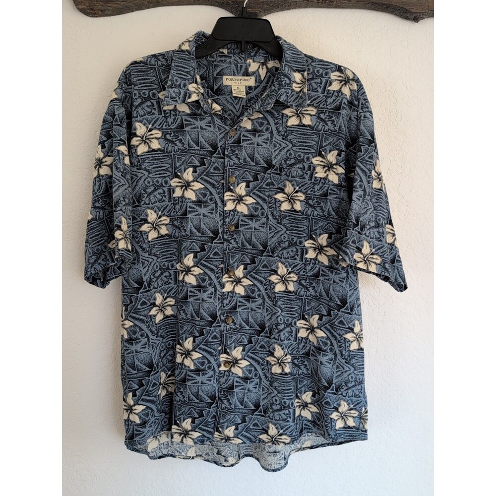 Portofino Shirt Mens XL Tropical Silk Blend Short Sleeve Button Up